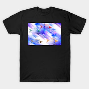 Curved Fishes In Blue T-Shirt